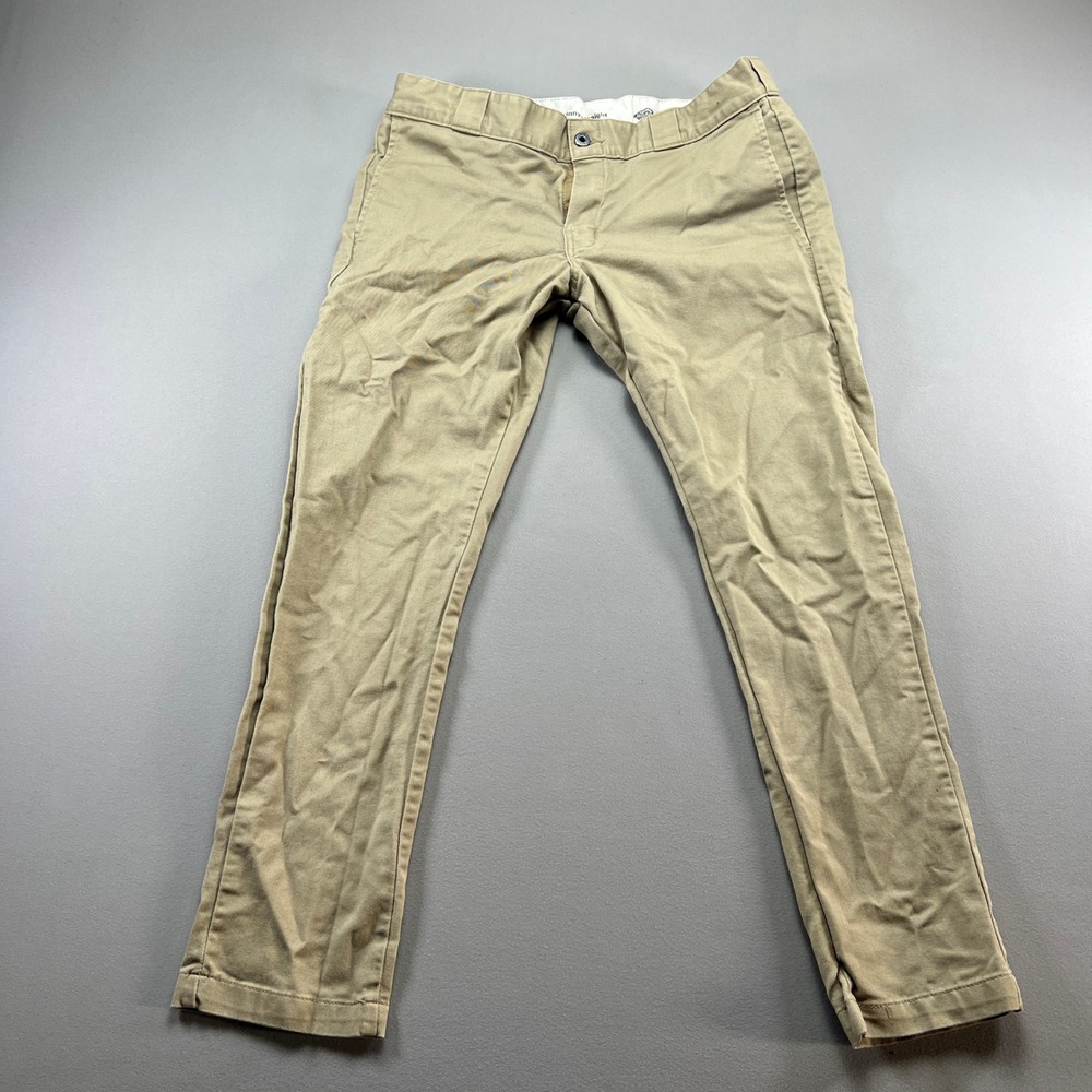 Dickies Skinny Straight Work Pants Mens 34x30 Beige Cotton Stretch Low Rise